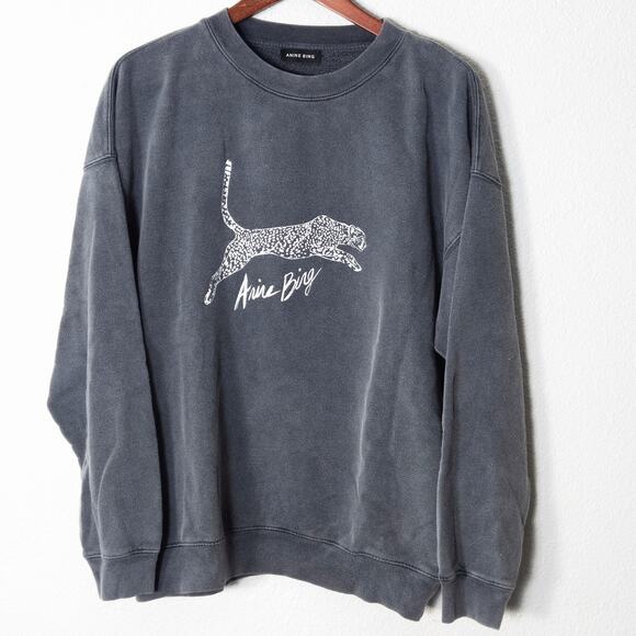 Anine Bing Tops - Anine Bing Spencer Spotted Leopard Sweatshirt Charcoal Size L Clean Fit